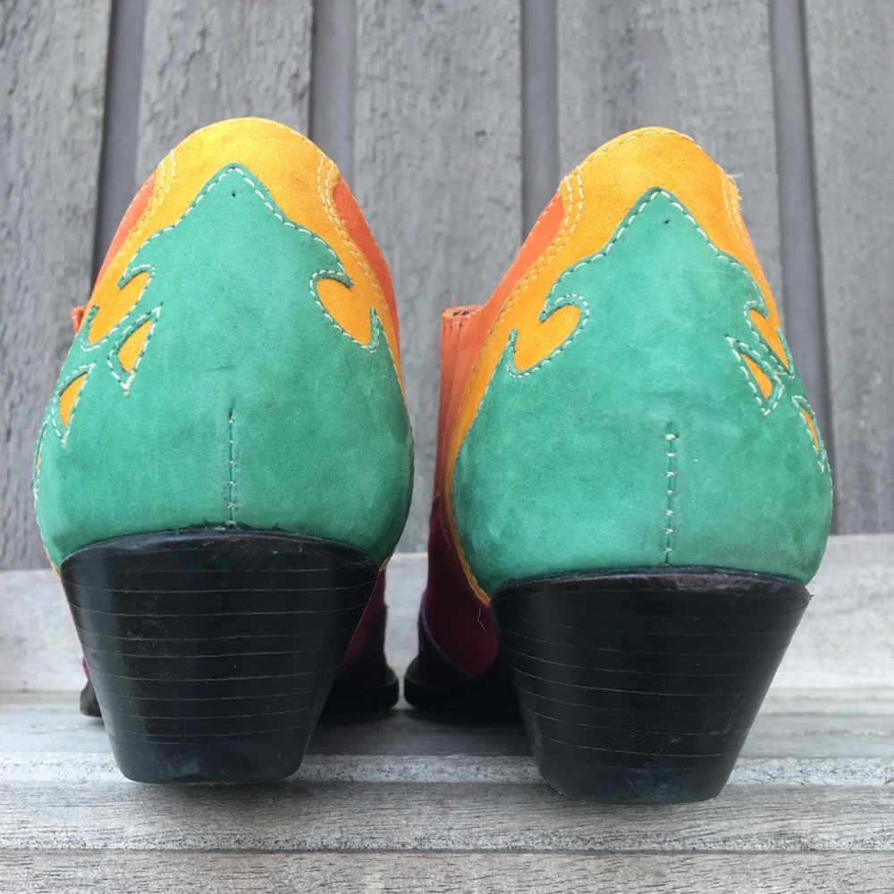 CIRCLE S BRAND🔹 VINTAGE Rainbow Leather Boots Purple Green Pink Orange 7.5 - Picture 5 of 7